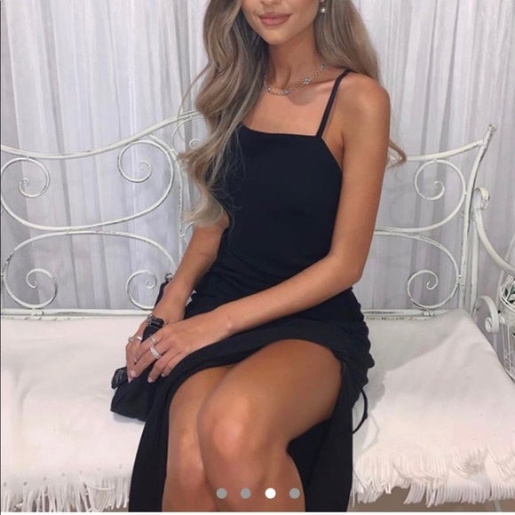 Limited edition black draped dress with side slit - Picture 3 of 7